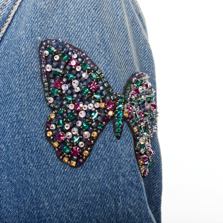 VALENTINO blue denim multicolor jewel butterfly embellish trucker jacket IT40 S