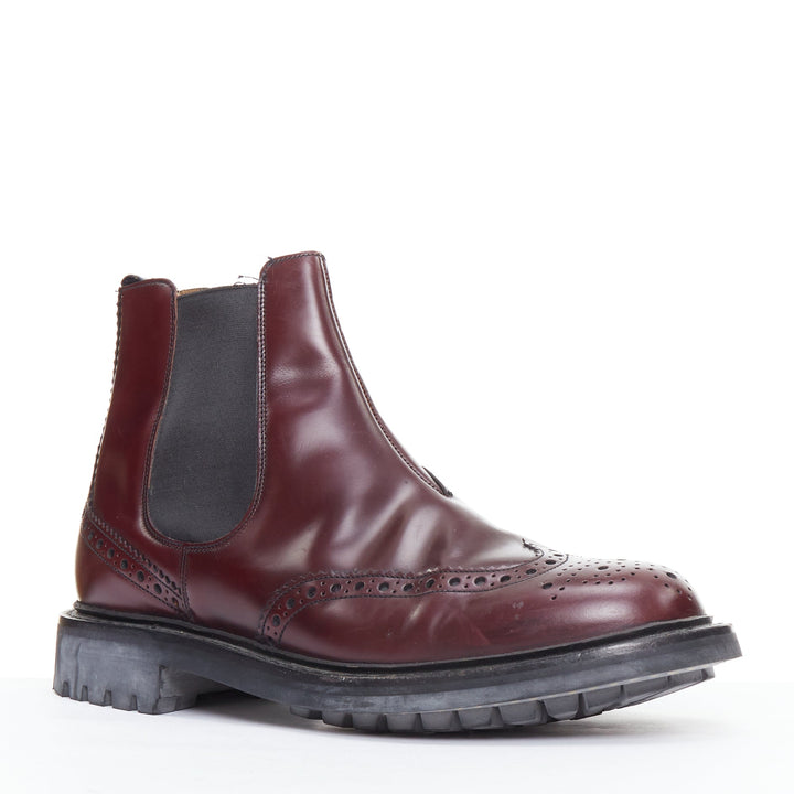 CHURCH'S Ketsby burgundy perforated polished chelsea boots UK7 EU41