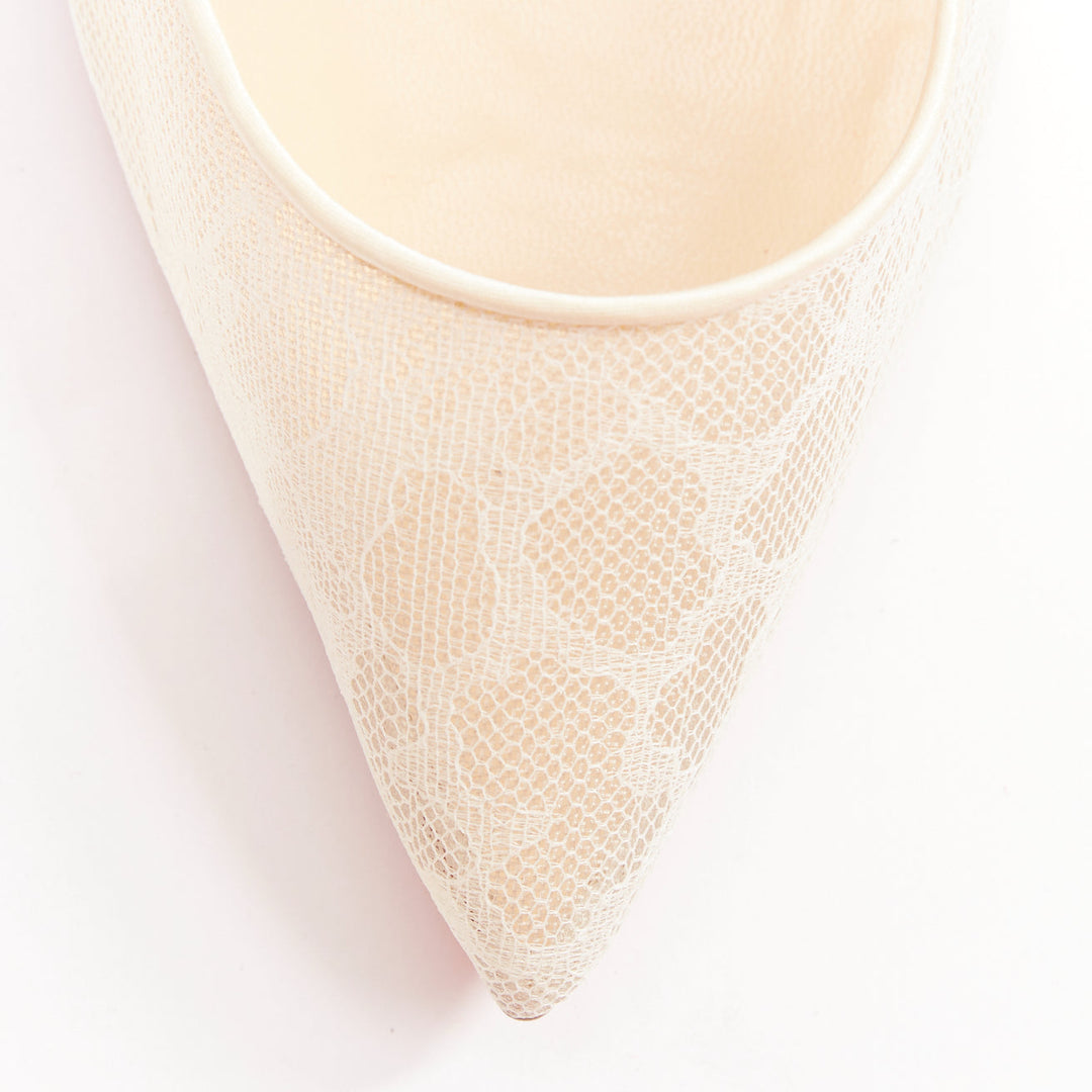 CHRISTIAN LOUBOUTIN Pigalace 100 Dentelle Nuage Crepe ivory satin heels EU37.5