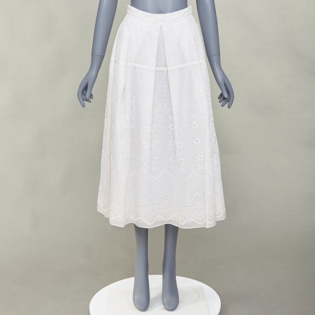 NO. 21 off white 100% silk eyelet embroidered lace slit pleated skirt IT38 XS