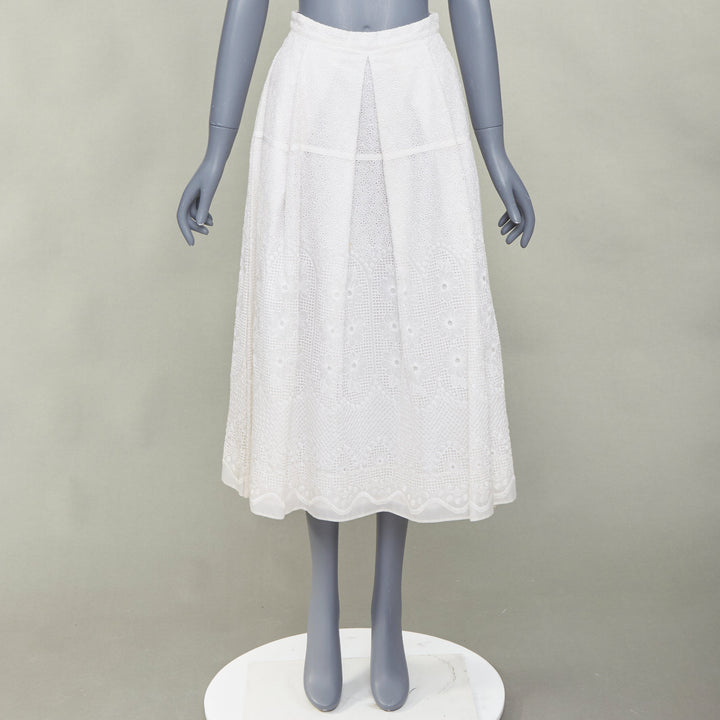 NO. 21 off white 100% silk eyelet embroidered lace slit pleated skirt IT38 XS