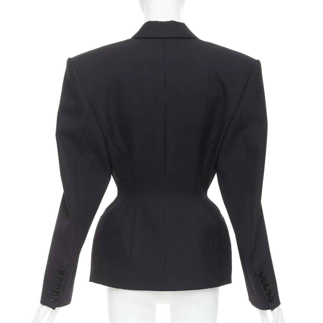 ALEXANDRE VAUTHIER SS2024 black Grain De Poudre wasp waist peak tuxedo jacket