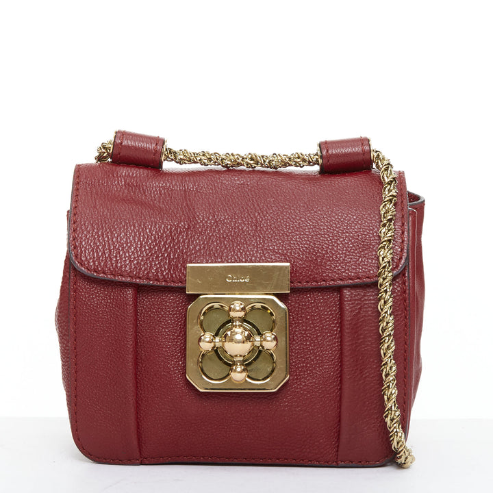 CHLOE Mini Elsie burgundy leather gold turnlock mini crossbody bag