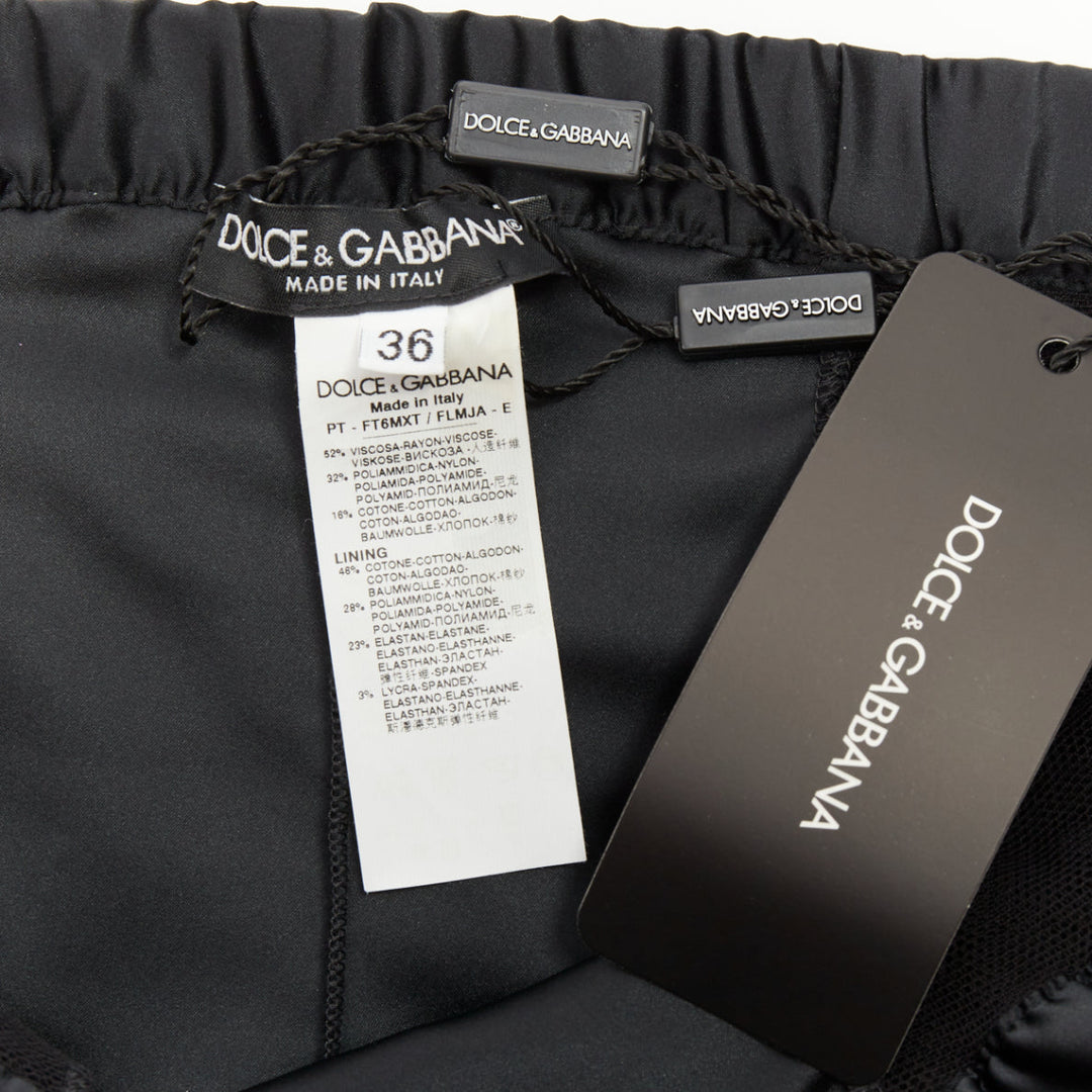 DOLCE GABBANA black floral lace overlay elastic silk bloomer shorts IT36 2XS