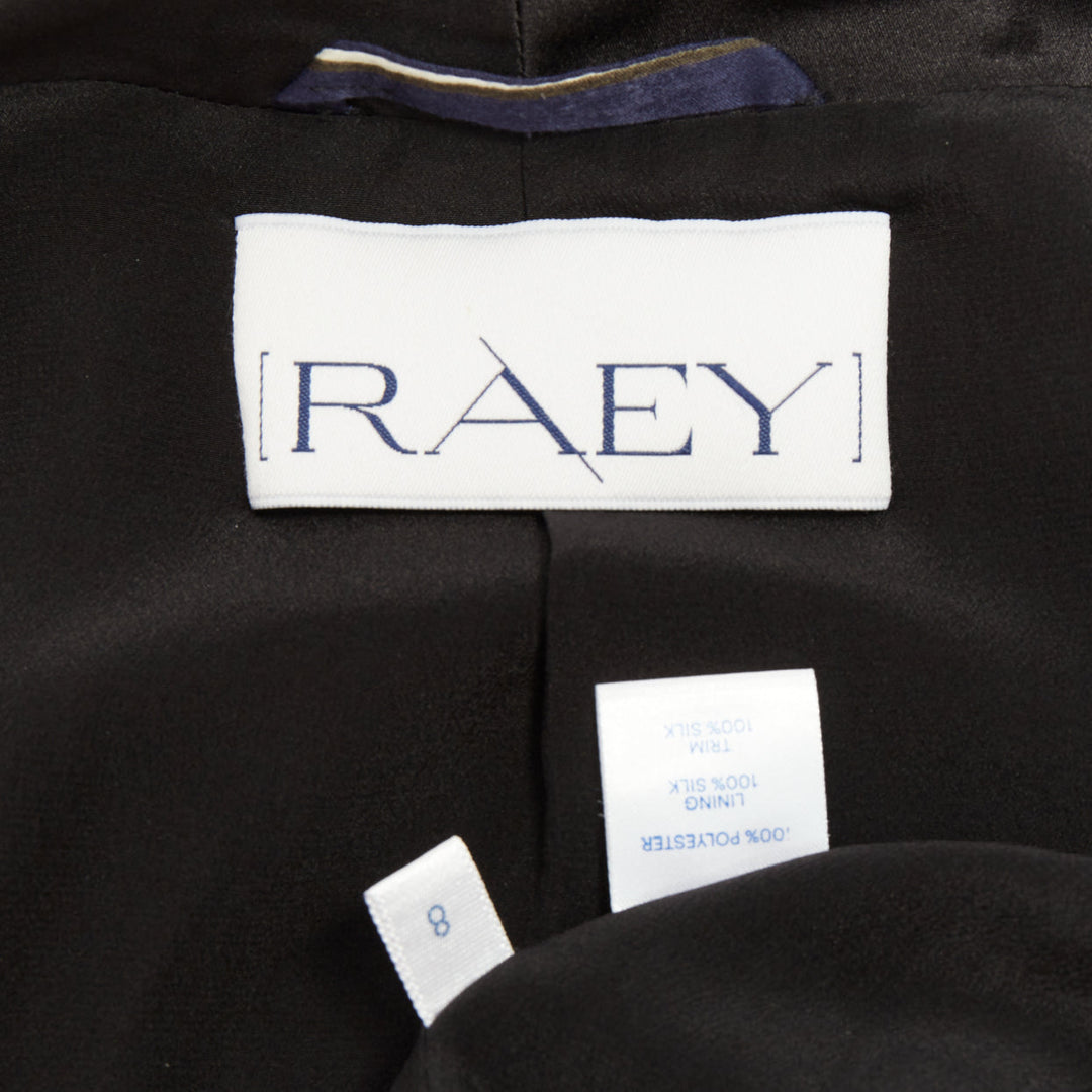 RAEY navy white stripe silk trim belted kimono smoking pajama tux jacket UK8 S