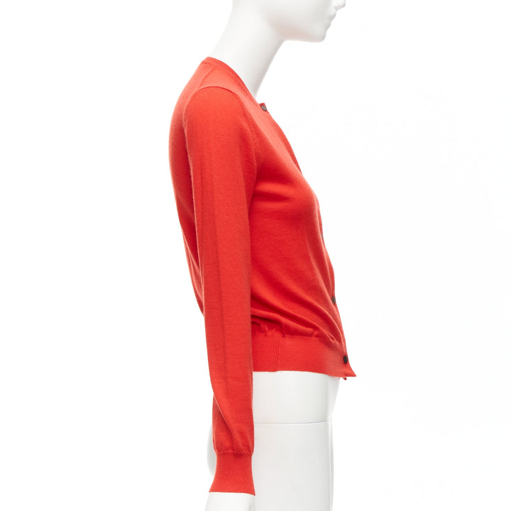 LOUIS VUITTON 100% cashmere red LV logo crew neck cropped cardigan S