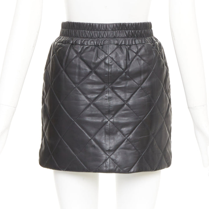 ALL SAINTS Ottie black lambskin leather quilted elasticated waist skirt US0 XS