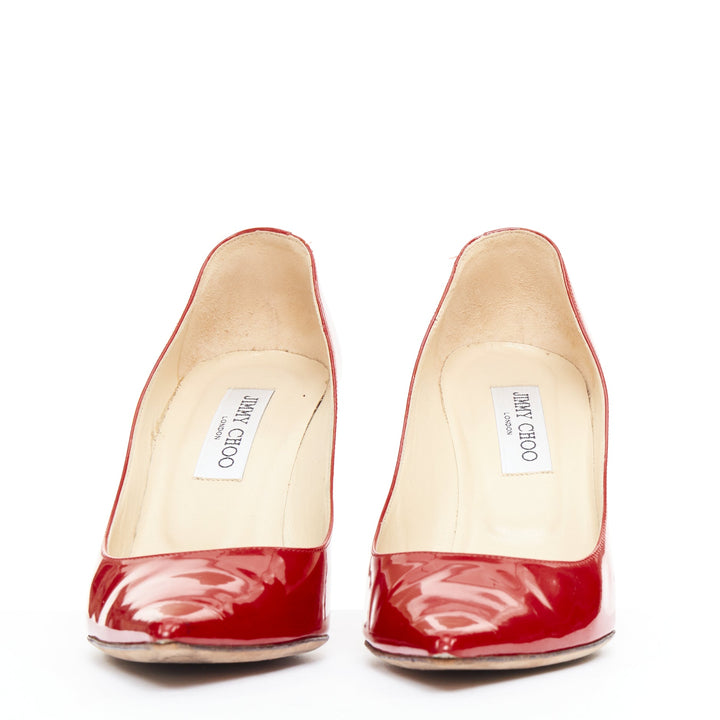 JIMMY CHOO red patent leather pointy toe stiletto heel pump EU39