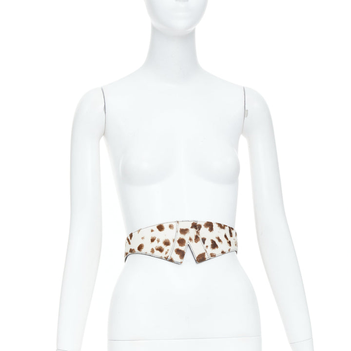 ALAIA cream brown animal print pony hair architectural waist corset belt 65cm