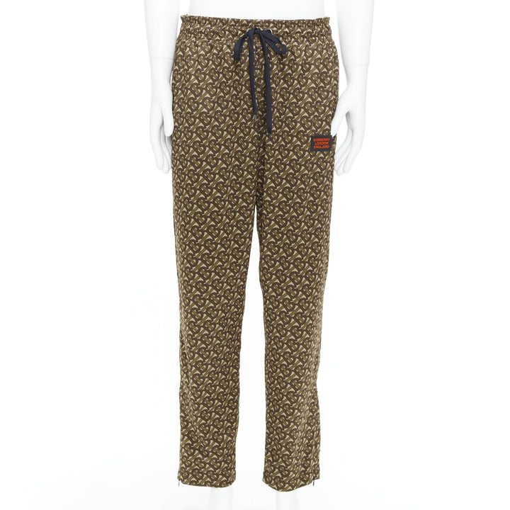 BURBERRY brown Raine TB logo monogram red patch jogger pants XL