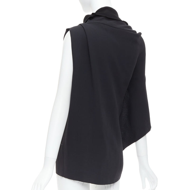 LANVIN 2010 black viscose blend asymmetric zip drape top FR36 S