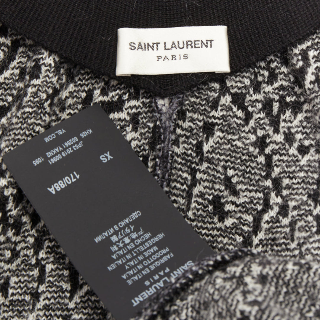 SAINT LAURENT 2019 black white brushed wool jacquard cocoon cardigan XS
