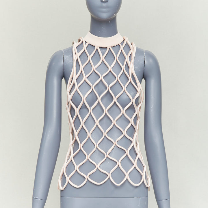 BALENCIAGA 2015 Runway pink satin 3D net high neck vest top