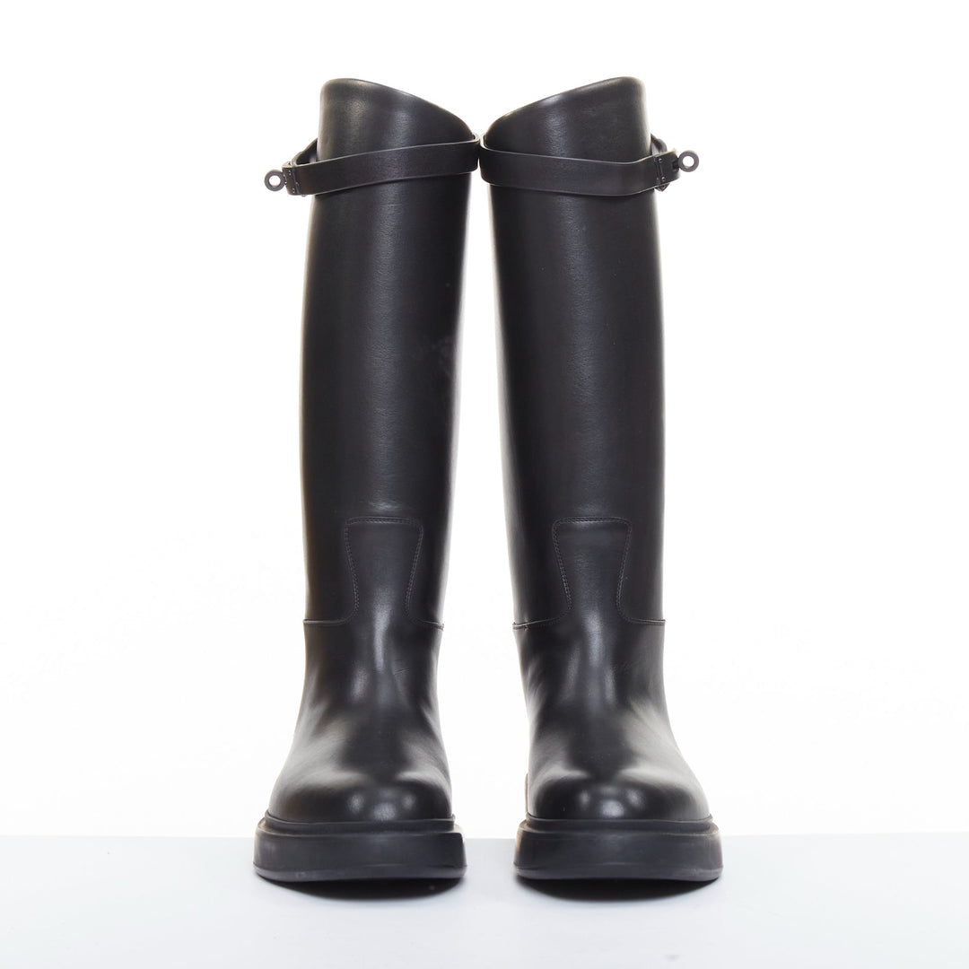 HERMES Jumping So Black calfskin leather matte hardware tall riding boots EU38