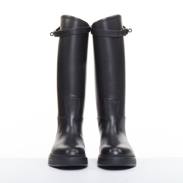 HERMES Jumping So Black calfskin leather matte hardware tall riding boots EU38