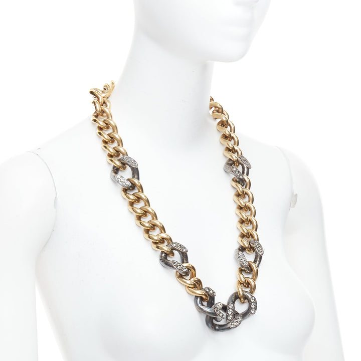 LANVIN gold bronze crystal embellished giant curb necklace