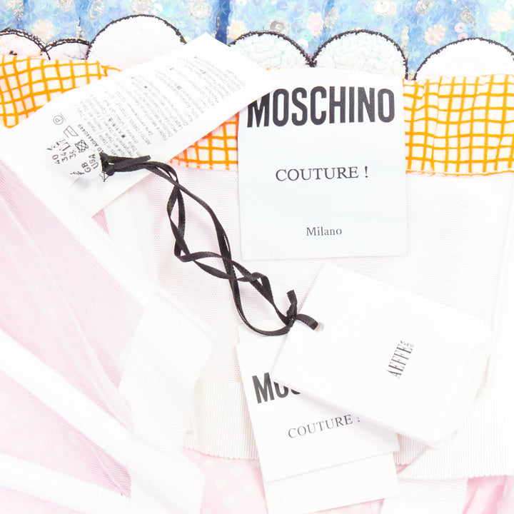 MOSCHINO COUTURE! 2022 Runway Calico Animals pink sequinned beaded dress IT40 S