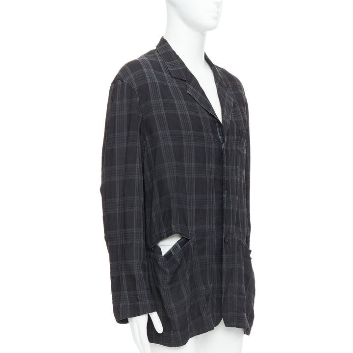 YOHJI YAMAMOTO Homme Plus grey checked slashed pocket blazer jacket JP2 M