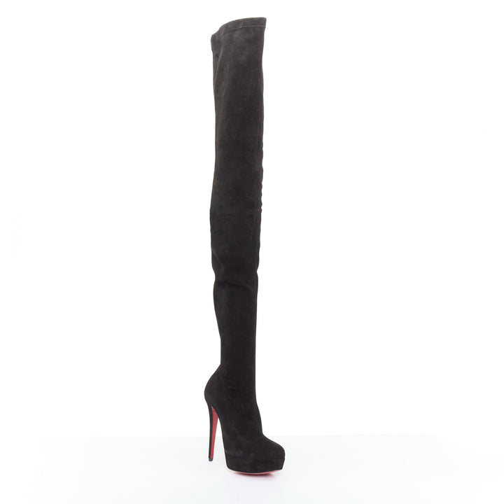 CHRISTIAN LOUBOUTIN Monicarina 160 black suede over knee platform boots EU37.5