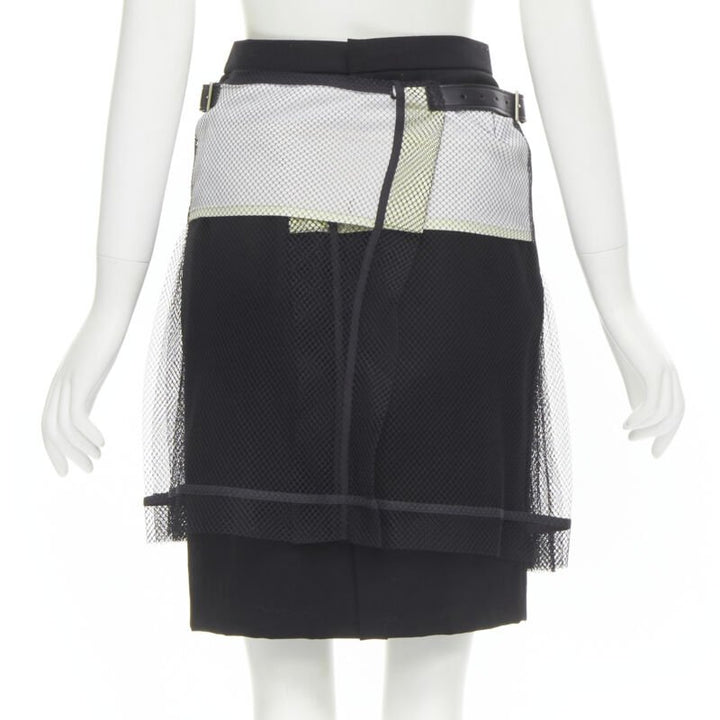 COMME DES GARCONS 2004 black XL bow buckle layered pleated net mesh skirt M
