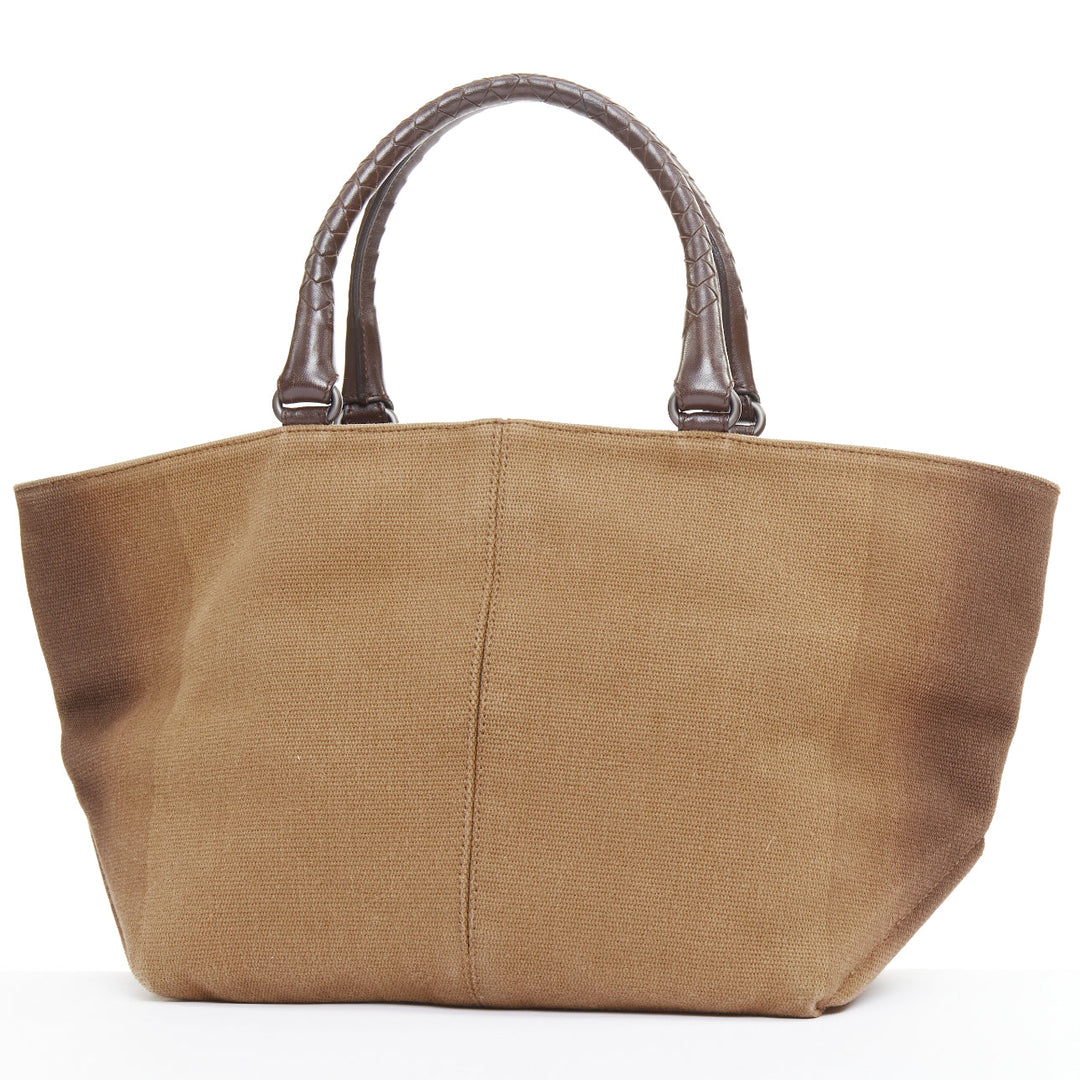 BOTTEGA VENETA gradient ombre brown canvas Intrecciato woven leather handle bag
