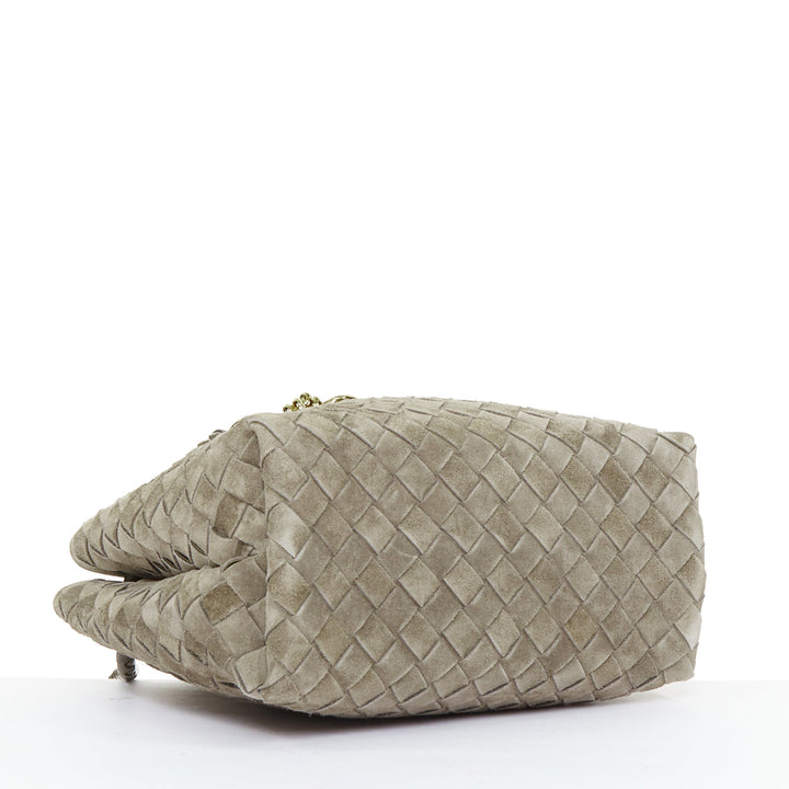 BOTTEGA VENETA Small Andiamo grey intrecciato suede gold knot tote bag