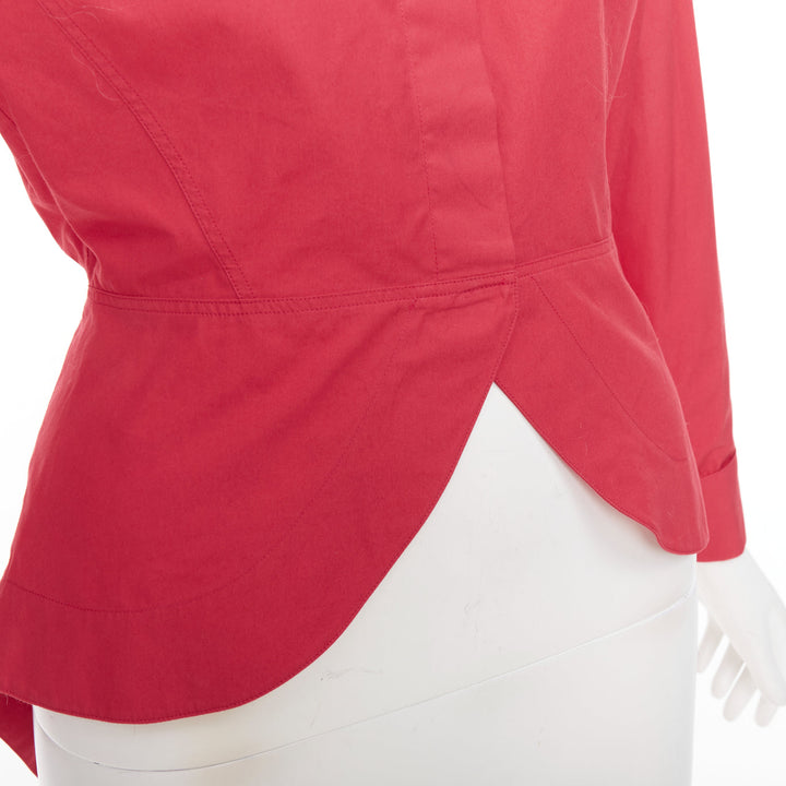 ALAIA red cotton curved tulip petal peplum  puff sleeves shirt FR36 S
