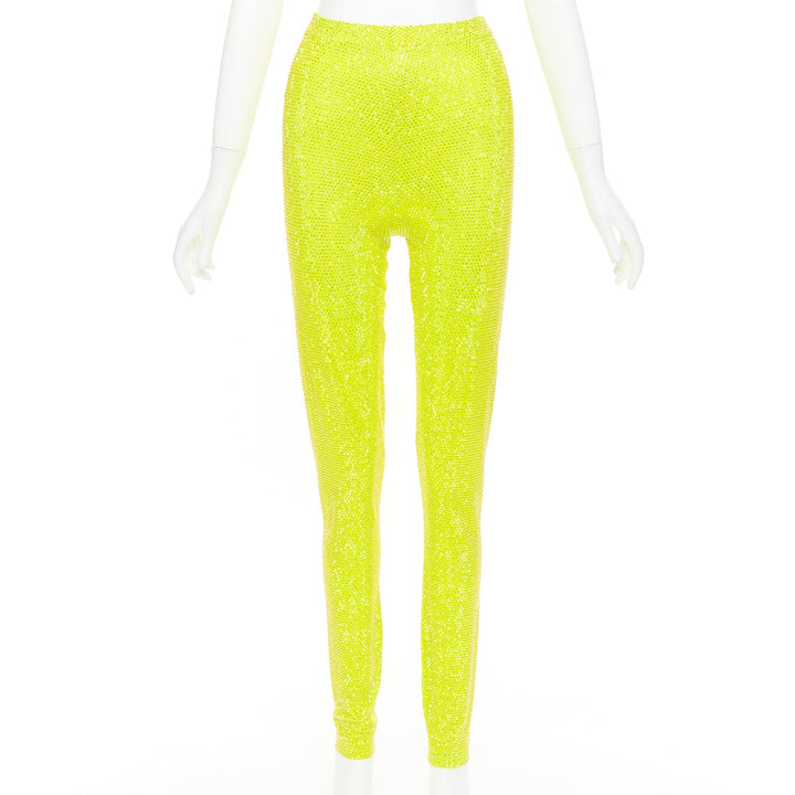 ALEXANDRE VAUTHIER AW2023 neon yellow strass crystal embellished legging pants