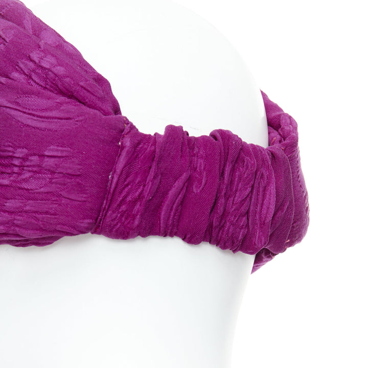 GUCCI Old Hollywood purple silk brocade knot turban headband 57cm M