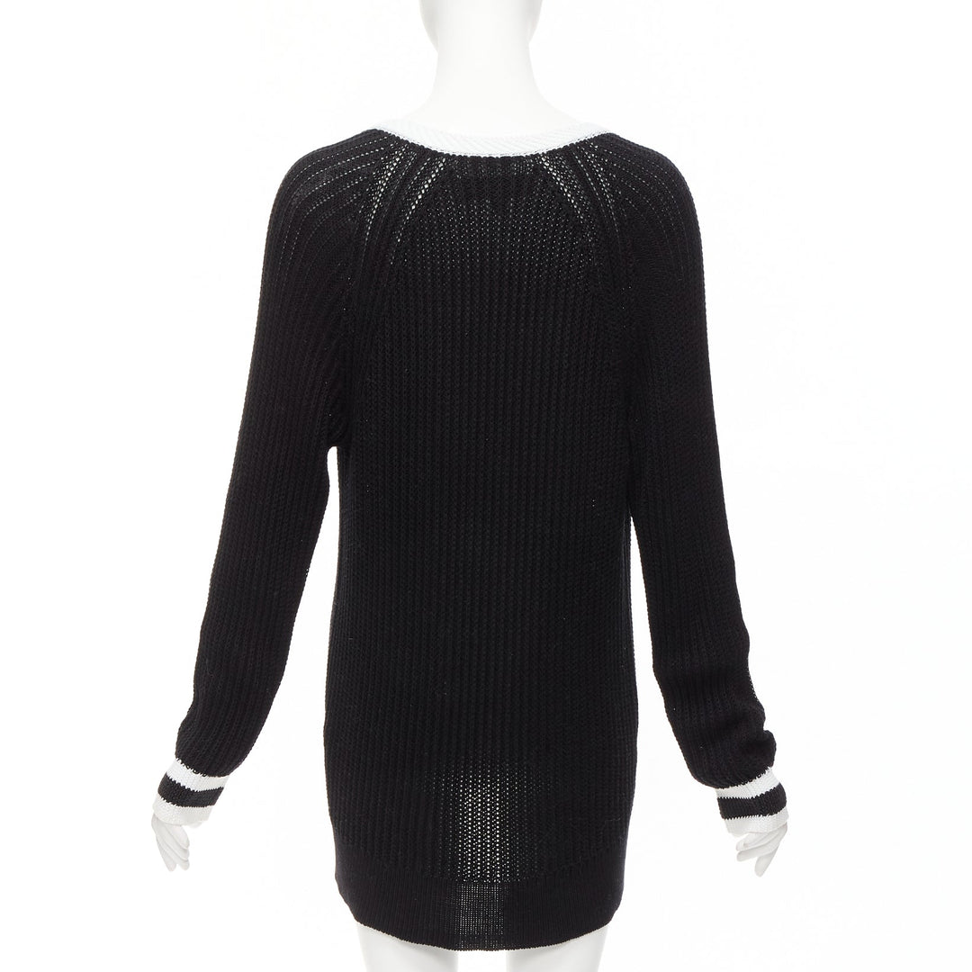 RAG & BONE black white cotton deep V raglan sleeve varsity sweater M