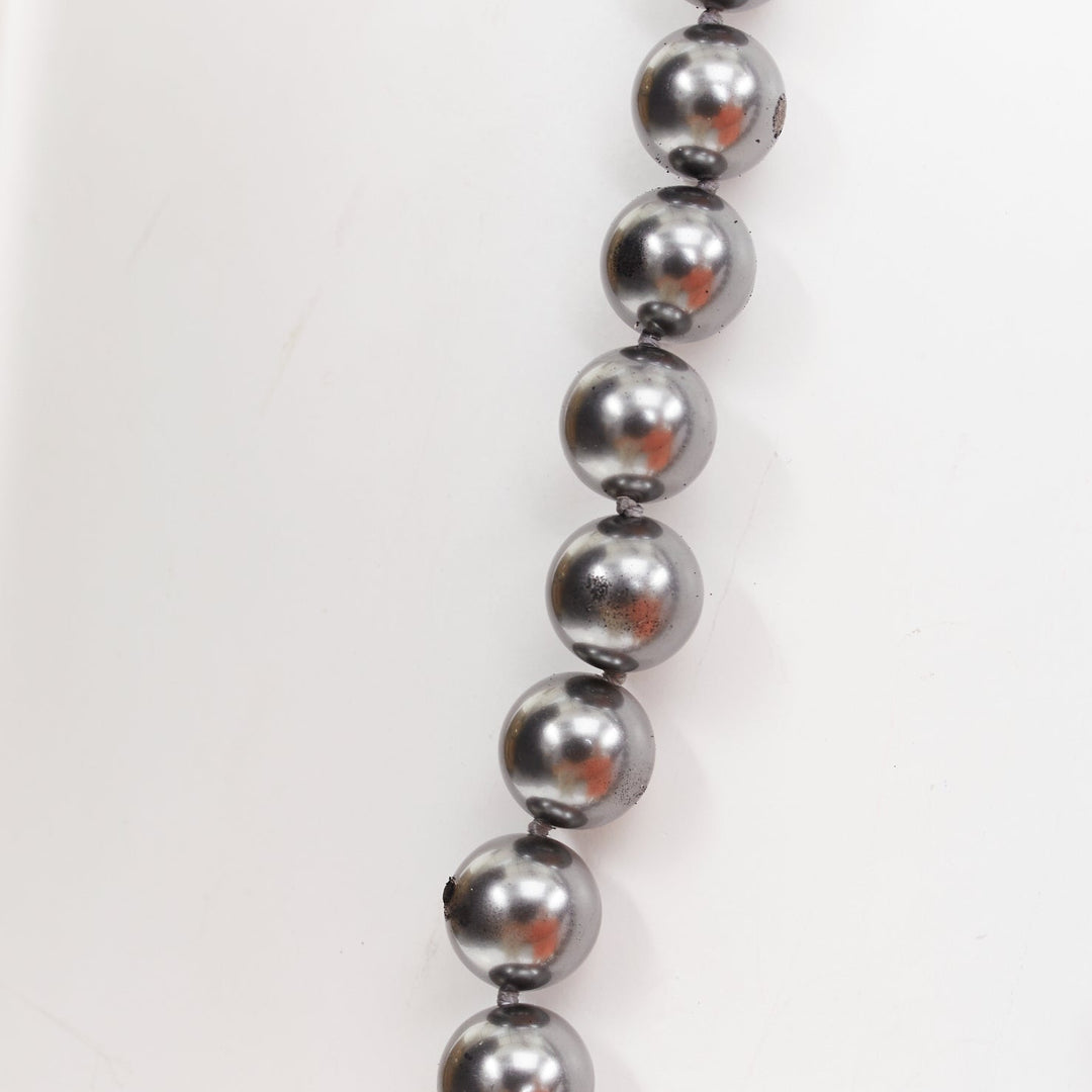 CHANEL B15P CC grey ruthenium metallic glass pearl long strand sautoir necklace