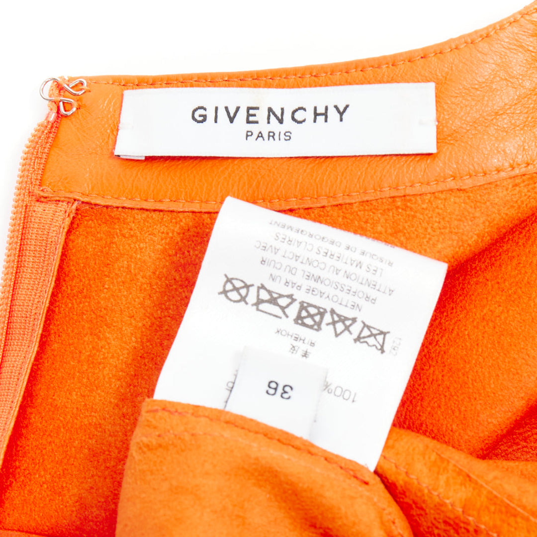 GIVENCHY Riccardo Tisci orange lambskin leather hi-low shirt FR36 S