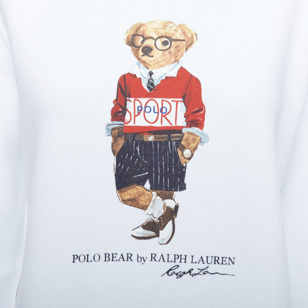 POLO RALPH LAUREN red bear print white cotton blend pullover XS