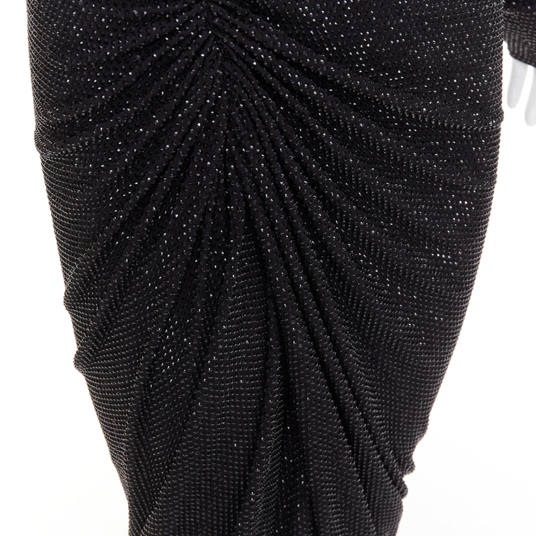 ALEXANDRE VAUTHIER black strass crystal Power shoulder padded wrap draped gown