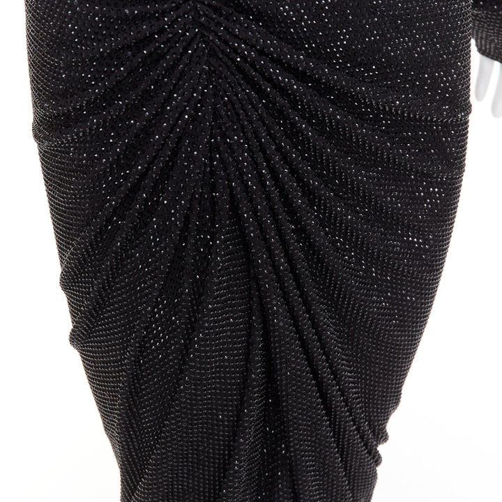 ALEXANDRE VAUTHIER black strass crystal Power shoulder padded wrap draped gown
