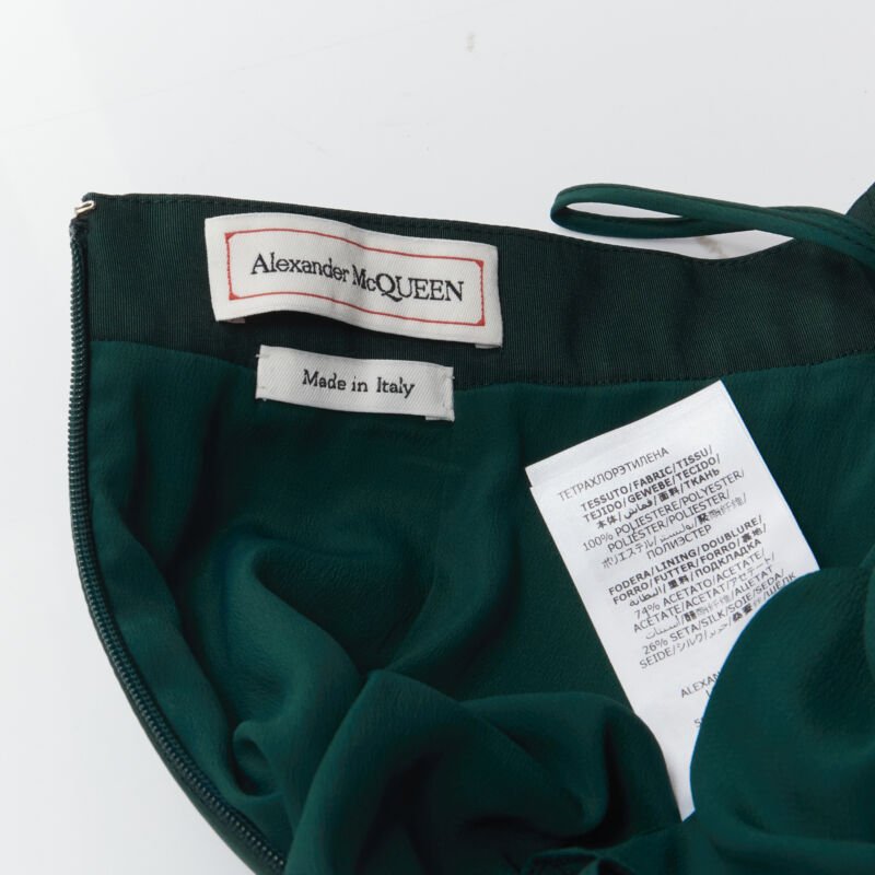 ALEXANDER MCQUEEN green taffeta top stitching panelled flared midi skirt IT36 XS