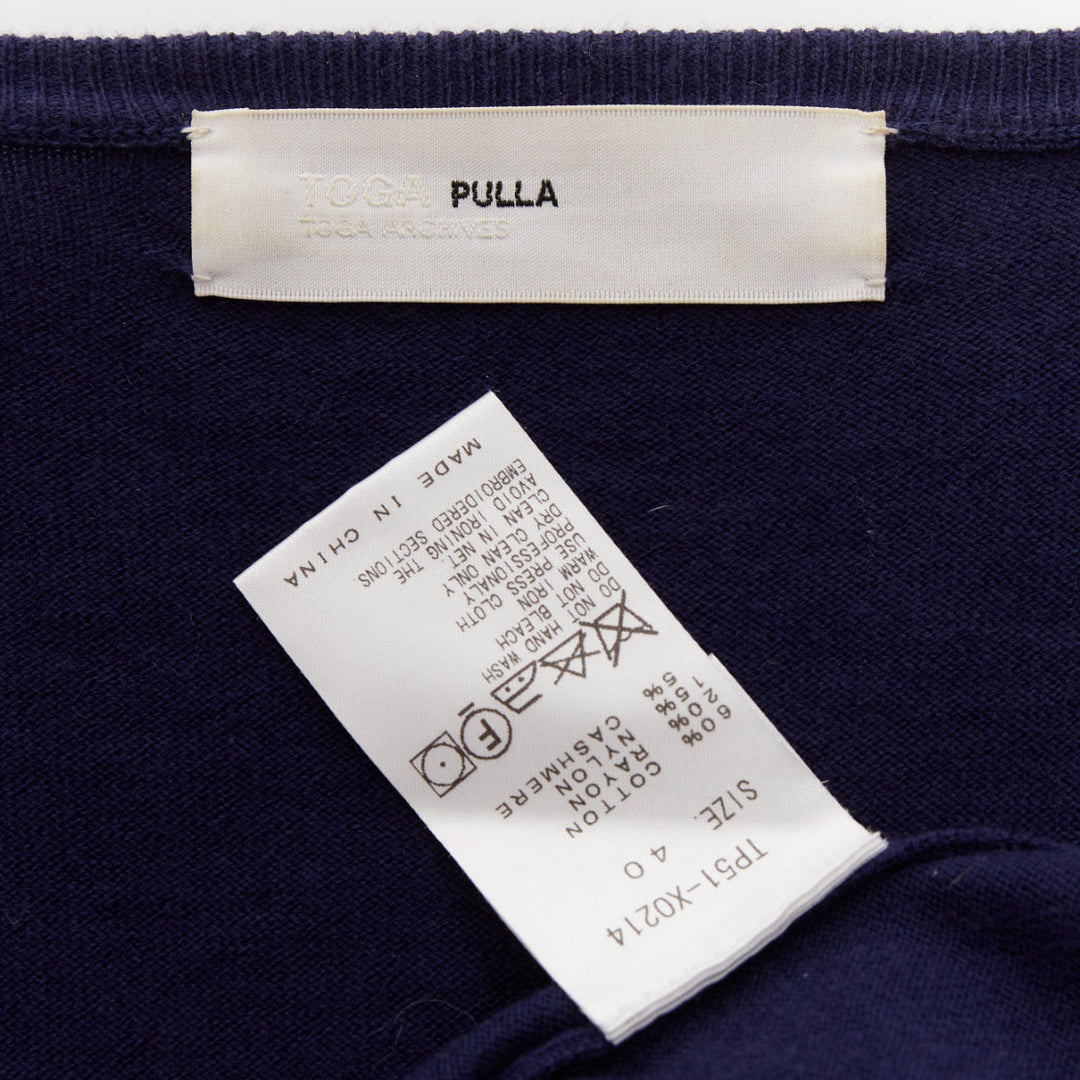 TOGA ARCHIVES PULLA Swallow Anglais navy cotton black leather cardigan IT40 S