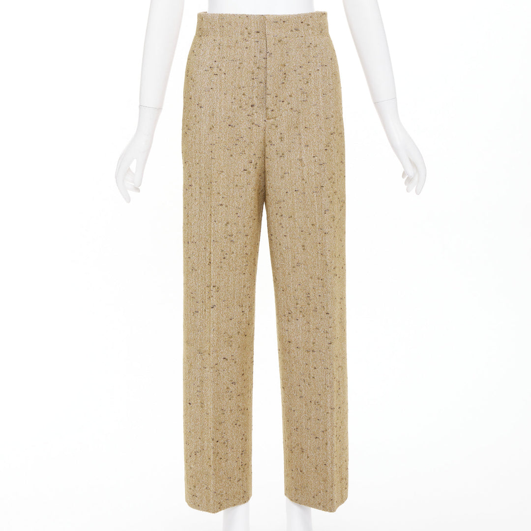 BOTTEGA VENETA 2020 brown flecked wool tweed high waisted pants IT38 XS