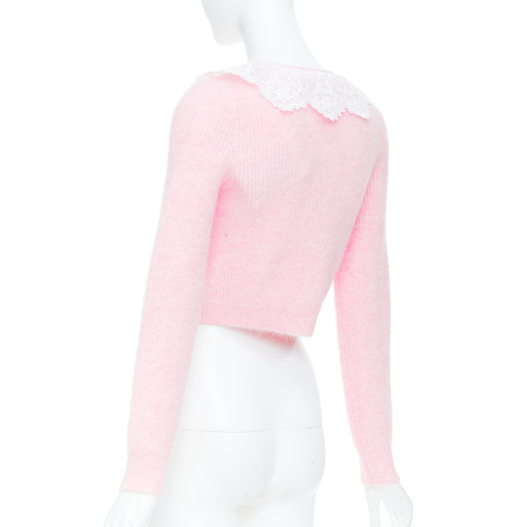 SELF PORTRAIT AW24 lace collar crystal button cropped mohair cardigan S