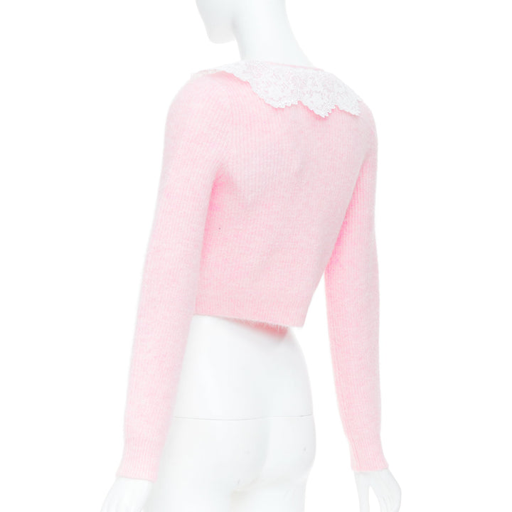 SELF PORTRAIT AW24 lace collar crystal button cropped mohair cardigan S