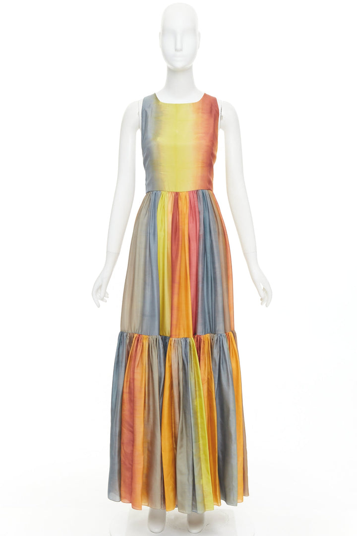 CHRISTIAN DIOR 2022 Runway Maria Grazia Chiuri rainbow silk tie dye dress FR38 M