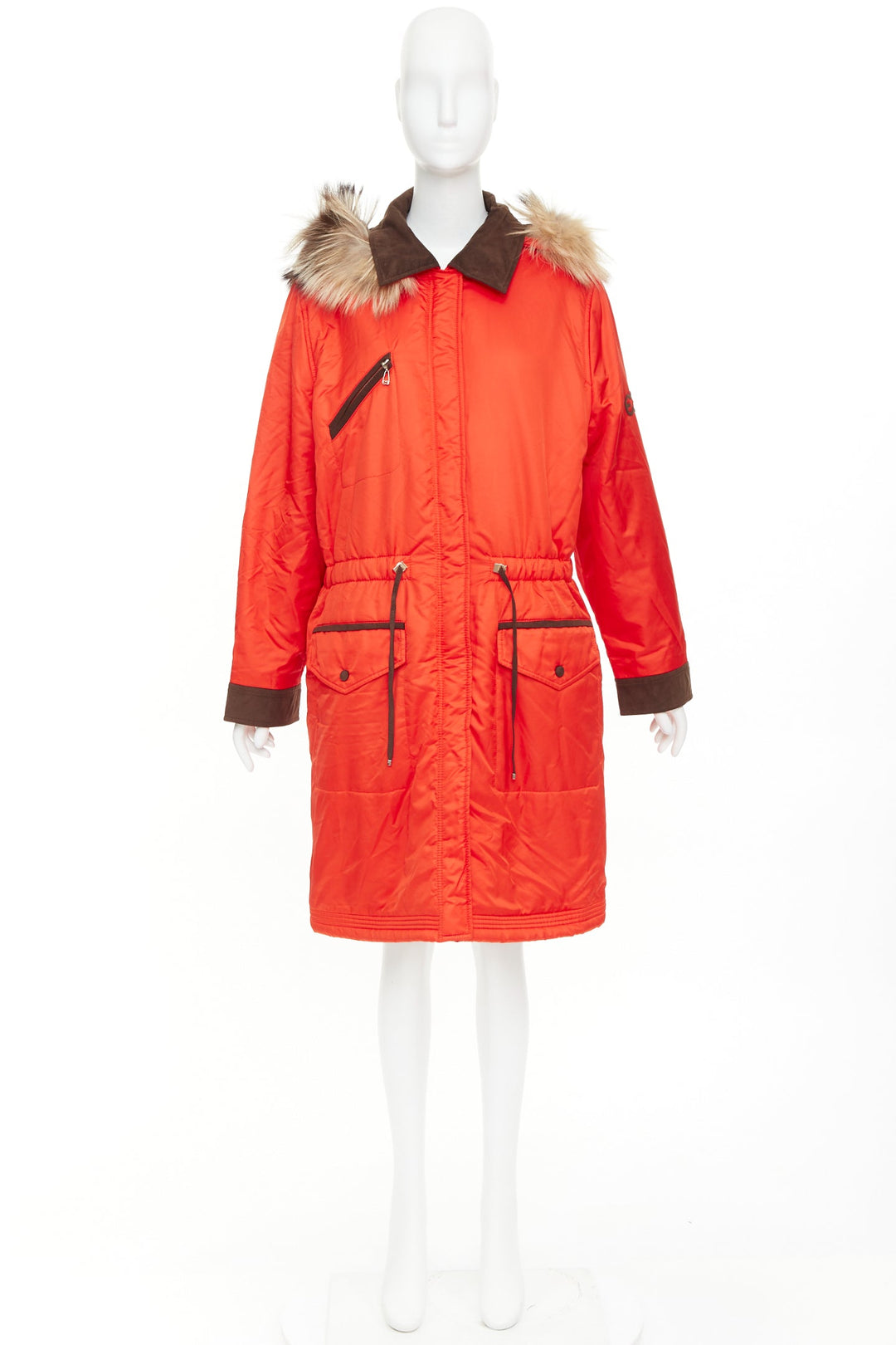 ESCADA orange nylon fur trimmed hood long parka coat IT42 M
