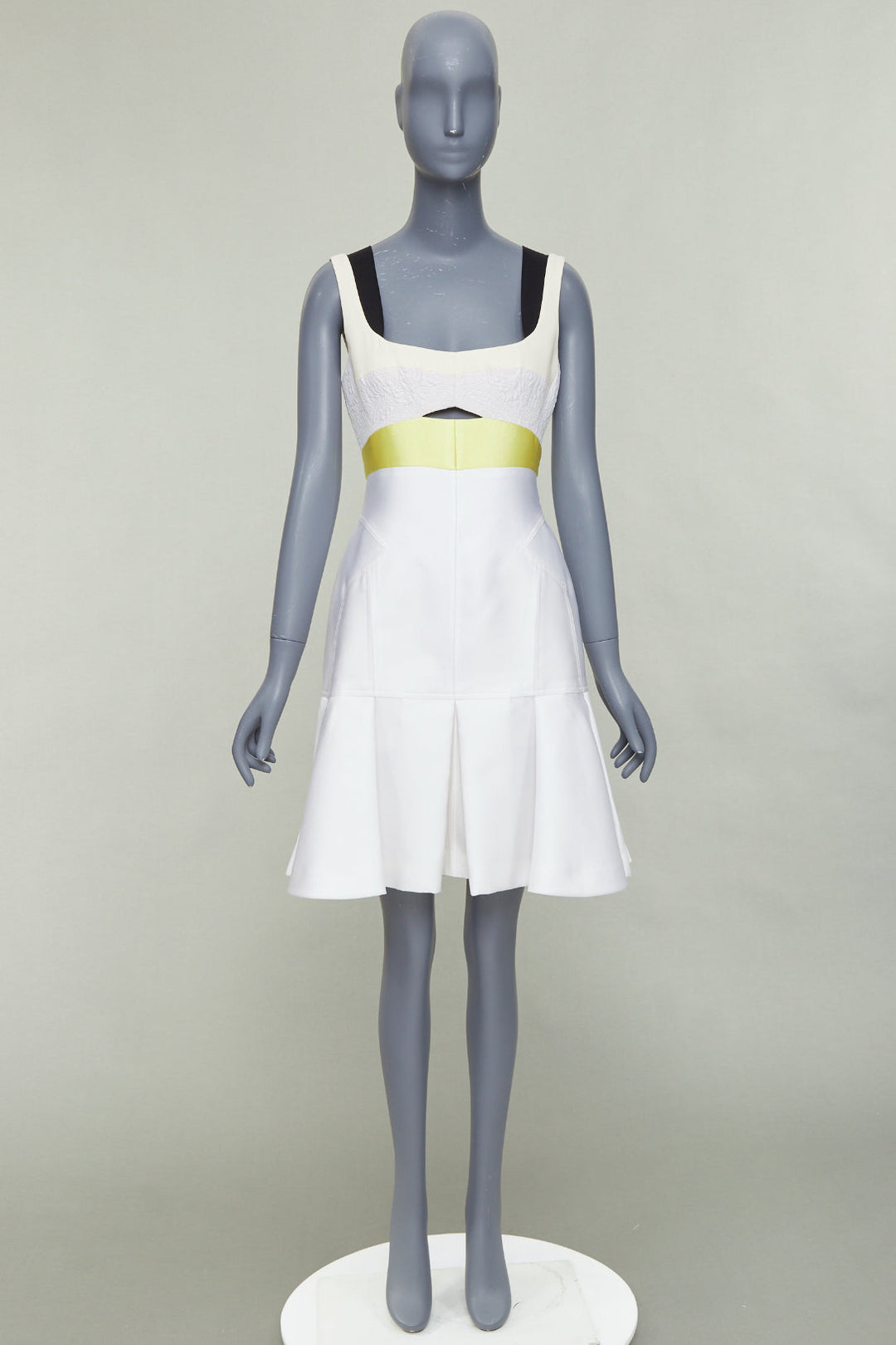 J MENDEL 2014 Runway cream yellow black silk panelled scoop cocktail dress US4 S