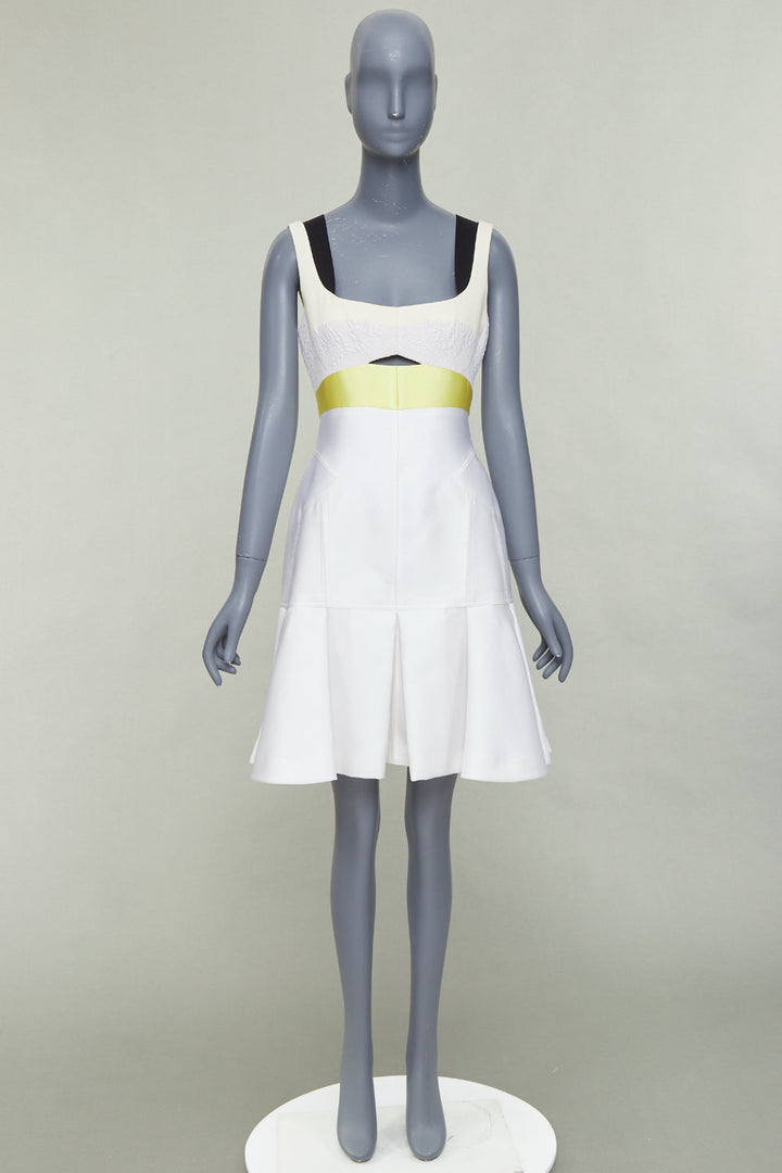 J MENDEL 2014 Runway cream yellow black silk panelled scoop cocktail dress US4 S