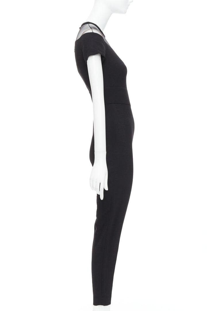 LA PERLA black crepe wool blend sheer plunge jumpsuit IT36D S
