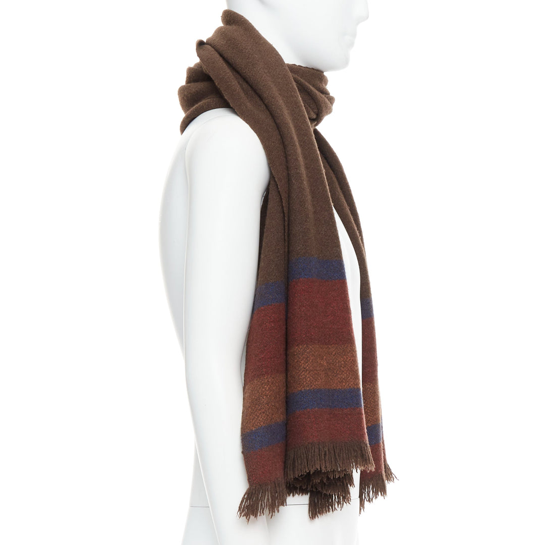 CHRISTOPHE LEMAIRE brown 100% yak wool Tibet handcrafted stripe scarf