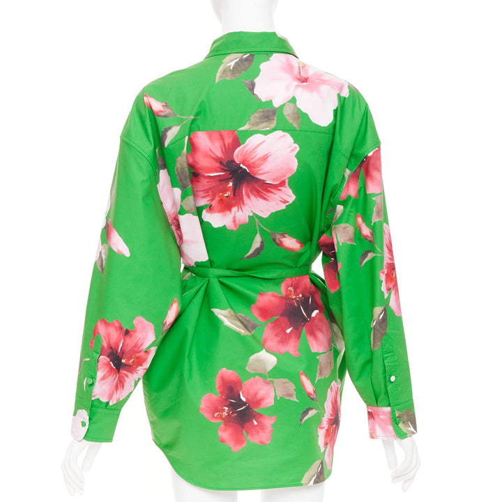 VALENTINO 2021 Runway Lilium green pink oversized cotton poplin shirt IT36 XXS
