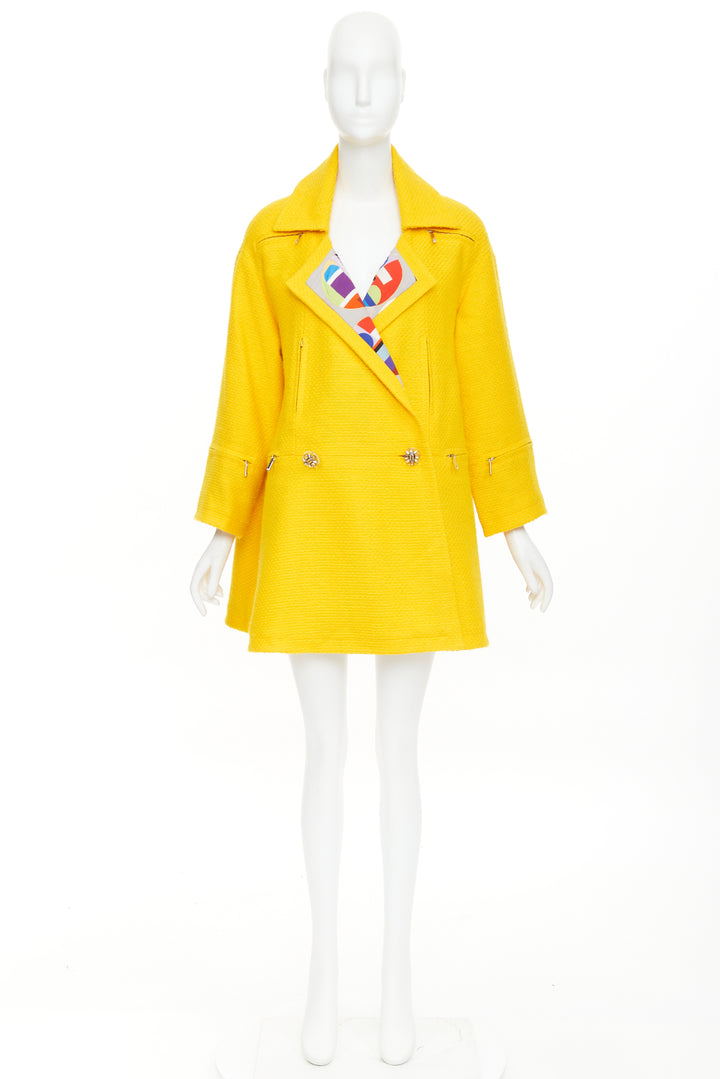 CHANEL 14A Supermarket Runway yellow wool tweed lining swing pea coat FR36 S