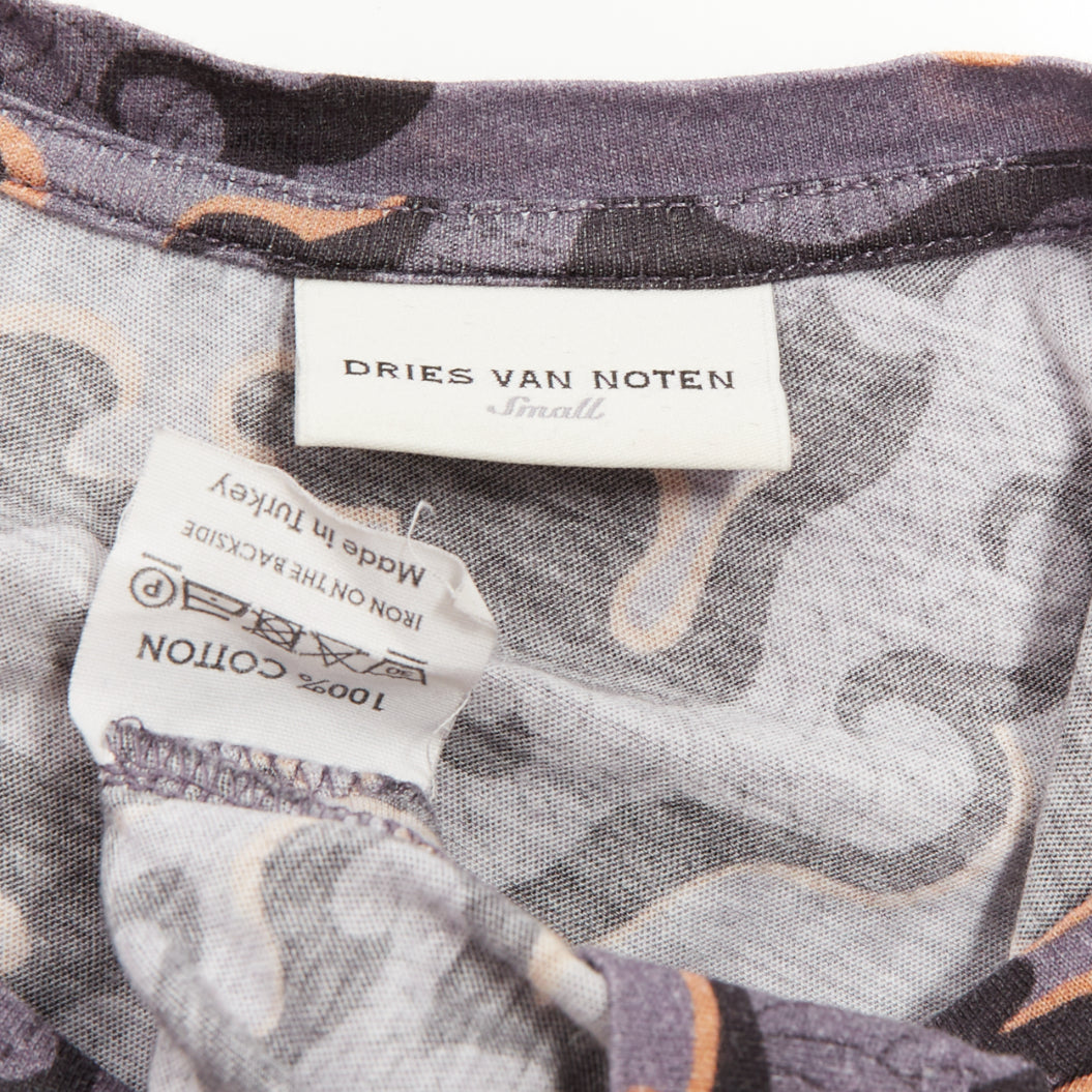 DRIES VAN NOTEN 2013 purple orange oriental cloud print felt applique tshirt S