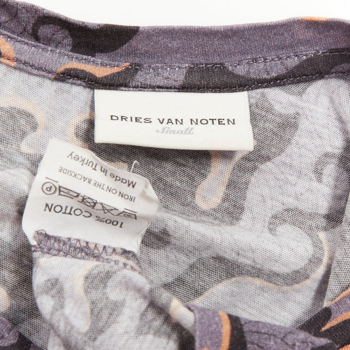 DRIES VAN NOTEN 2013 purple orange oriental cloud print felt applique tshirt S